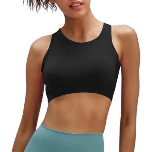 Image of Women's Racerback Bikini Tops Quick Dry Modest Sports Swim Crop Top Longline Swimsuit Top for Women UK High Neck Athletic Padded Bathing Suit Tops Swimwear Beach Holiday for Pool Black