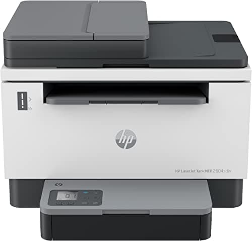 Image of HP LaserJet Tank MFP 2604sdw; Print: Up to 22/23 ppm (A4/Letter); Duplex: Up to 14/15 ipm (A4/Letter); Up to 25,000 pages per month; Print/Copy/Scan; Scan Flatbed with ADF; USB, Ethernet