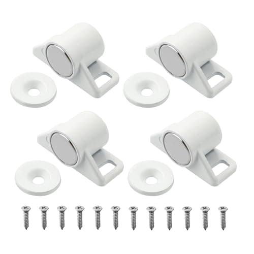 Image of Mooche 4Pcs Magnetic Door Catch, White Magnetic Catches, Cupboard Door Magnets Heavy Duty Magnetic Cabinet Closures for Wardrobe, Cabinet, Drawer, Kitchen Furniture, Louver, Closet