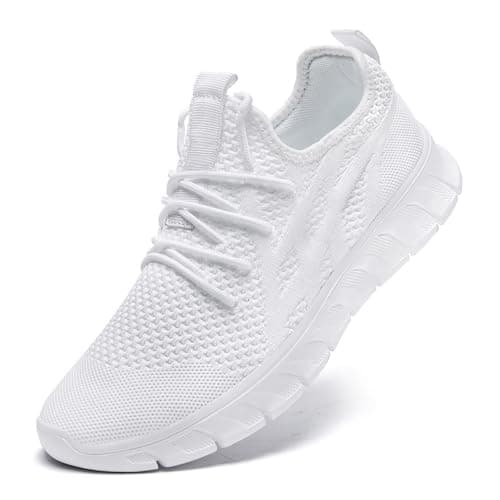 Image of LANGFEUU Men's Sports Shoes Breathable Road Running Shoes Lightweight Men's Casual Shoes Non-Slip Tennis ShoesFlat Outdoor Fitness ShoesMen's Training Shoes White UK Size 7