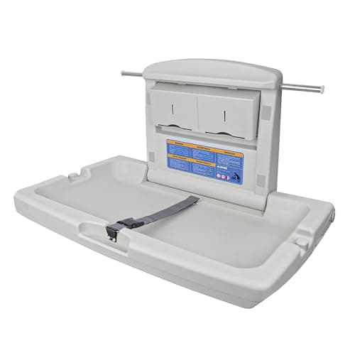 Image of AIKE Commercial Baby Changing Unit, Horizontal Wall-mounted Foldable Baby Changing Table Station, CPC Compliant, Grayish White