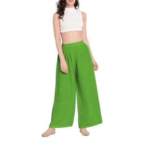 Image of Prime fashions - Women Plain Flared Palazzo – Trousers - Wide Leg Flared Pants – Elasticated Waist – Casual Wear (16-18 Jet Green)