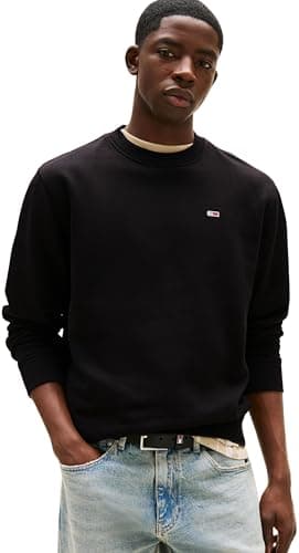 Image of Tommy Jeans Men's Tjm Reg S Flag Crew Dm0dm20741 Pullover Sweatshirt, Black (Black), XL