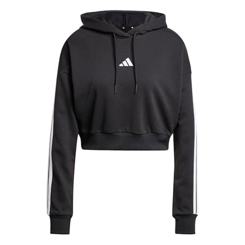 Image of adidas Women's ESSENTIALS 3-STRIPES FRENCH TERRY CROPPED HOODIE, black/white, XL