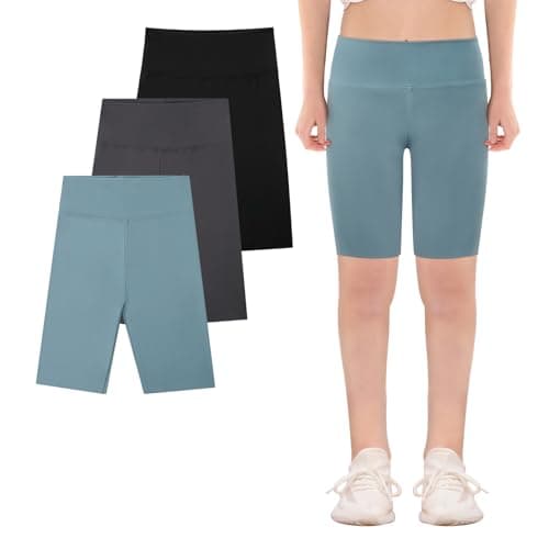 Image of KAKU NANU Girls Cycling Shorts Black Leggings for Girls Knee Length Under Dress Shorts Grey Blue Sports Pe Gymnastics Dance 8-9 9 10 9-10 Years