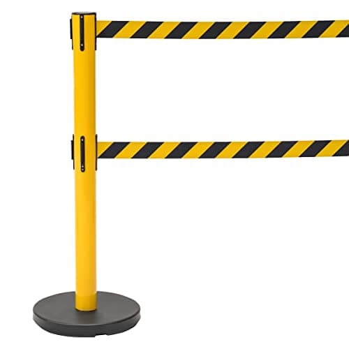 Image of Twin Retractable Queue Barrier, Pull Out Safety Tape (Yellow Post, Black/Yellow Belt)