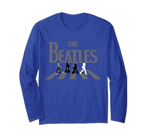 Image of The Beatles - Abbey Road Greyscale Album Cover Long Sleeve T-Shirt, Adult Unisex, Royal Blue, X-Large