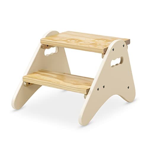 Image of B. toys – Step Stool for Kids – Ivory & Wood Stepping Stool – Furniture for Toddlers – Peek – A – Boost – 2+ Years