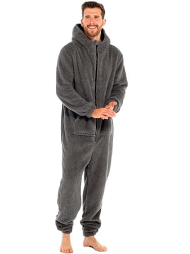 Image of kraftd Onesies for Men and Teens, Loungewear Fleece Pyjamas Men All in One Jumpsuit | Nightwear | Onesie | Body Suit (Grey/Black, M)