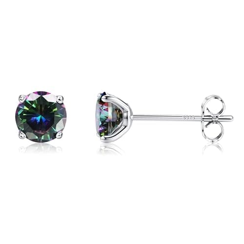 Image of MILACOLATO 925 Sterling Silver CZ Stud Earrings For Women Men, Long Post Cubic Zirconia Aurora Rainbow Stud Earrings, Silver Plated Tiny CZ Sleeper Earring Stud Hypoallergenic Rainbow