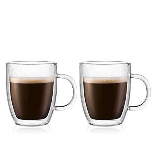 Image of Bodum Double Wall Mug pack of 2 BISTRO - 300ml Coffee & Tee Cups - Dishwasher Safe Thermal Cup - Mouth-blown Borosilicate Glass