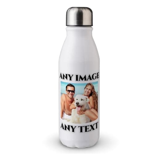 Image of MAXIKIWI Personalised Gift Single Wall Water Drinking Bottle with Screw Cap,Non Insulated Lightweight Aluminium - Any Text, Logo and Image - 17oz - 500ml