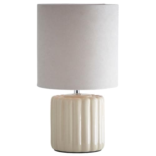 Image of Britalia Ceramic Table Lamp, Cream Ribbed Base with Velvet Drum Shade, 33cm Height