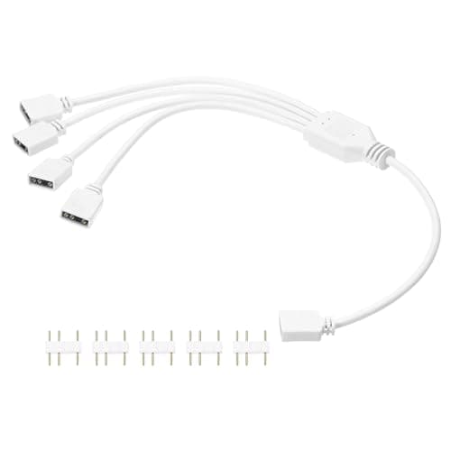 Image of sourcing map ARGB Splitter Cable, 5V 12" 3 Pin 1 to 4 Female to Female ARGB Adapter Cable with 3 Pin Male Connectors for PC Computer ARGB Fan/LED Lights, White