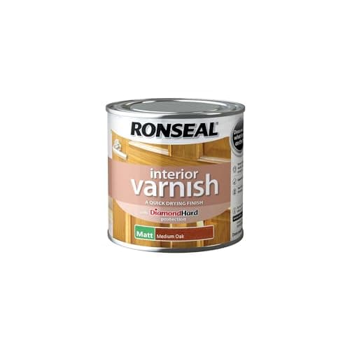Image of Ronseal RSLIVMMO250 250ml Quick Dry Matt Interior Varnish - Medium Oak