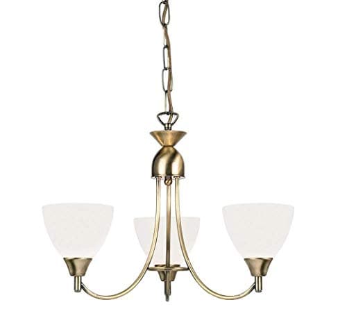 Image of Endon Alton Classic Antique Brass E14 Dimmable 3 Light Pendant Semi Flush Ceiling Light