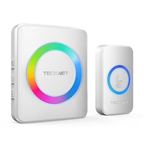 Image of TECKNET Wireless Doorbell, IP65 Waterproof Wall Plug-in Door Bells Wireless Cordless Chime Kit with 1,300feet / 400m Range, 60 Chimes, 5-Level Volume & RGB Light, Plug in Doorbell Best for Home