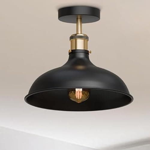 Image of LEDSone Modern Flush Mount Ceiling Lighting LED Lights Island Rustic Semi Flush Light Fitting Pendant Light Lamp Chandelier Metal 36cm Light Shade for Hall, Living Room, Lounge B, Black With Bulb