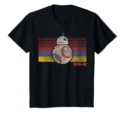 Image of Star Wars BB-8 Retro Stripes Episode 7 Graphic T-Shirt T-Shirt, Youth, Black, Large