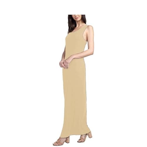 Image of BODYWEAR LTD Womens Plain Muscle Racer Back Sleeveless Bodycon Long Maxi Dress (Cream, 10-12)