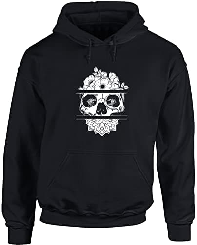 Image of Hippowarehouse Flower Skull Head Mandala - Tattoo Unisex Hoodie Hooded top (Specific Size Guide in Description) Black