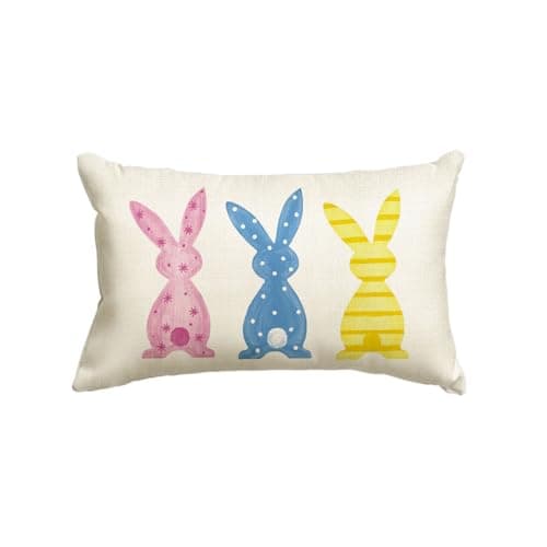 Image of Artoid Mode Multicolor Polka Dots Stripes Rabbits Easter Cushion Cover, 30x50 cm Spring Decorative Pillow Case Cover Sofa Living Room Outdoor Decor