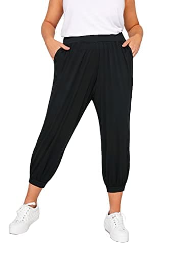 Image of Yours Curve Cropped Jersey Harem Joggers - Women's - Plus Size Curve Black
