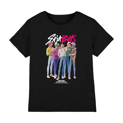 Image of Kpop Demon Hunters - Saja Boys Boy Band Kids T Shirt, Black, 7-8