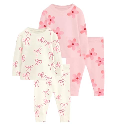 Image of Girls Bow and Flower 2 Pack Pyjamas (Girls 2 pack, 12-18months)
