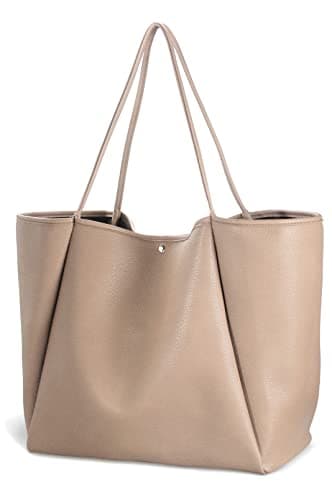 Image of Hoxis Oversize Vegan Leather Tote Women Weekender Bag Shopper Handbag Travel Purse, Nude, M