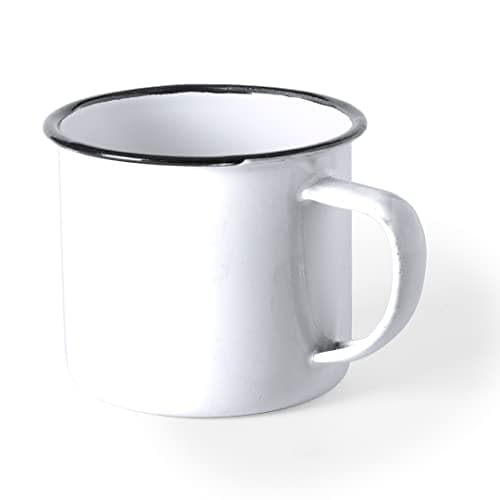 Image of eBuyGB Set of 2 380ml Coloured Enamel Mugs Retro Outdoor Camping Travel Tin Rustic Metal Cups (White)