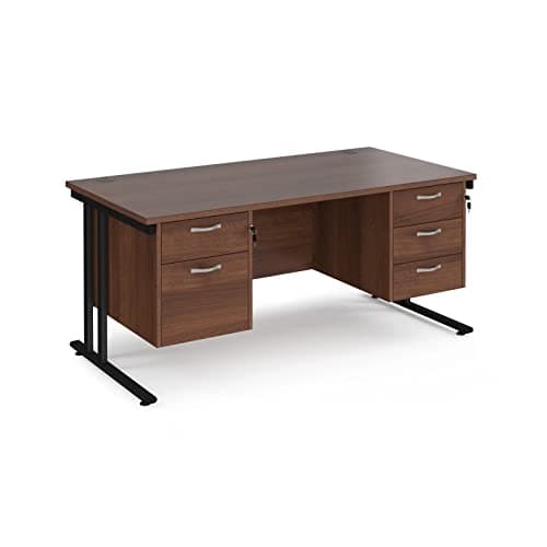 Image of Maestro 25 800 mm Deep Desk With 2 & 3 Drawer Fixed Pedestals & Black Cantilever Legs, Walnut, 160 cm