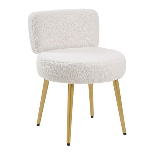 Image of Warmiehomy Dressing Table Stool with Gold Legs and Tufted Back Comfy Makeup Vanity Stool Chair for Dressing Table, Bedroom, Living Room, White, Teddy Velvet