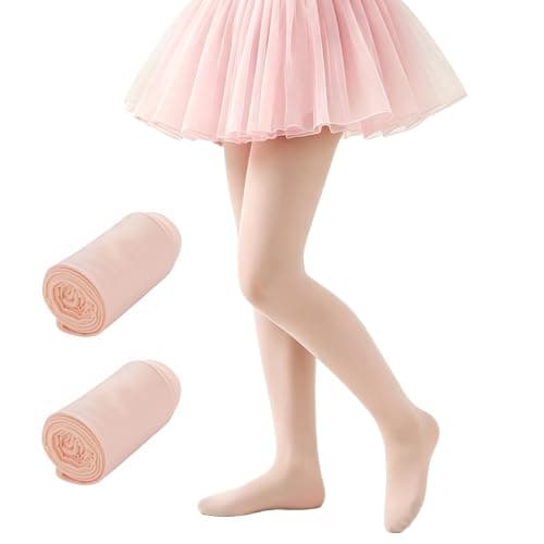Image of MOSIERRY Pink Ballet Tights Girls 2-5 Years 80 Denier Footed Todder Ballet Dance School Tights,2 Pack