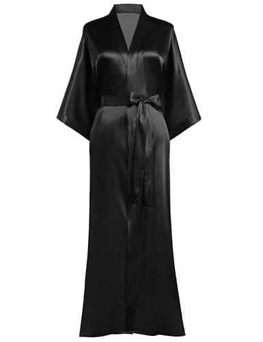 Image of BABEYOND Women's Satin Kimono Robe – Long with Belt, Solid Color Lightweight Nightgown Sleep Robe