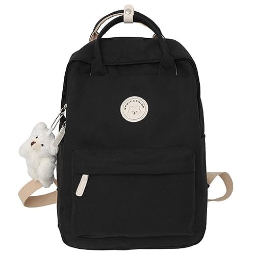 Image of TIAASTAP Aesthetic Backpack School Bags for Girls Kawaii School Backpack with Cute Pendant Preppy School Bag for Kids Boys Teenage Primary Secondary Middle School (Black)
