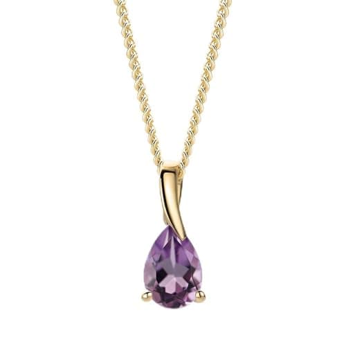 Image of MIORE Pendant Necklaces for Women, Pendant in 9ct 375 Yellow Gold with Pear Shape Amethyst Gemstone and 45cm Gold Plated Silver Chain, Hypoallergenic Jewellery for Women with Jewellery Box