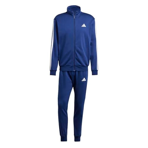 Image of adidas Men's SPORTSWEAR BASIC 3 STRIPES FLEECE TRACKSUIT, Dark Blue, L