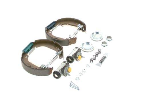 Image of Bosch KS039 Kit Super Pro - Rear drum brake kit - 1 pre-assembled set, 2 wheel brake cylinders, 4 brake shoes