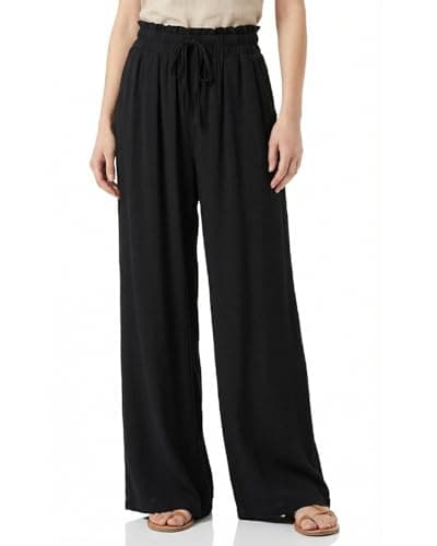 Image of Zylioo Linen Trousers Women Tall Womens Confortable Trousers Wide Leg Summer Vacation Palazzo Pants Casual Fit Black