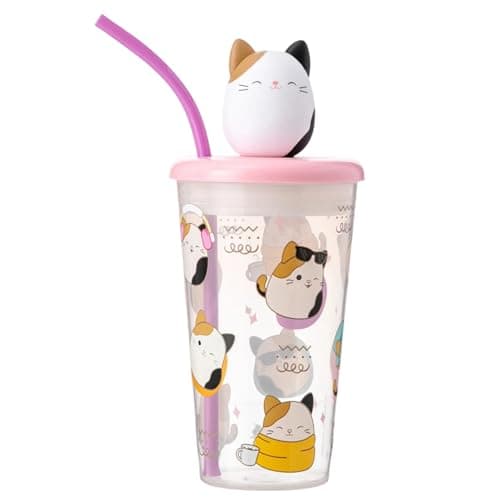 Image of Squishmallows 3D Soda Cup with Straw & Lid – 600ml Cute Cam Cat Design | Durable BPA-Free Plastic Drinkware for Kids & Collectors | Fun Squishmallows Cup for Juice, Soda & Smoothies