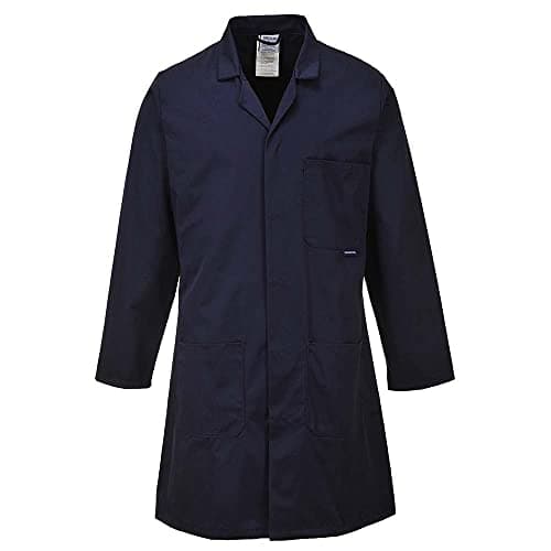 Image of Portwest C852 Mens Engineering Lab Coat Kingsmill Polycotton 245g Hardwearing Industrial Workwear Concealed Stud Food Hygiene Laboratory Warehouse Smock Chore Jacket, Navy, XL