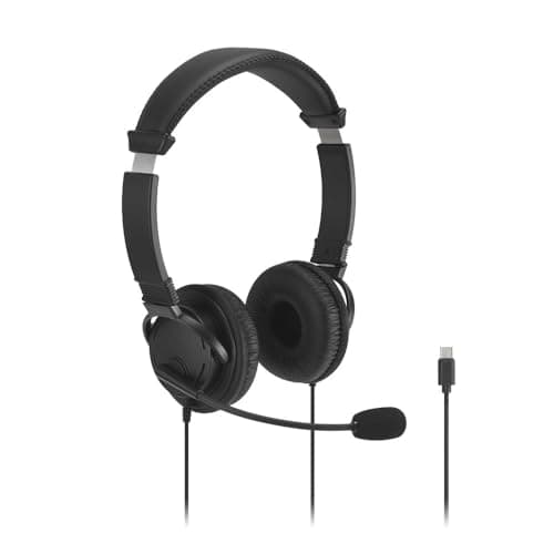 Image of Kensington Classic EQ USB-C Headset with Mic and Volume Control, 6 ft (1.8m) Nylon Braided Cord, for School, Kids, Adults, Padded Adjustable Headband, Black (K97464WW)