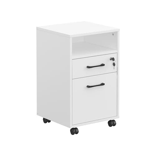 Image of Panana Mobile File Cabinet, Lockable Filing Storage Unit Cupboard with 2 Drawers and 1 Open Shelf for A4 / Letter Size, Home Filing Furniture for Office, Bedroom and Living Room (White)