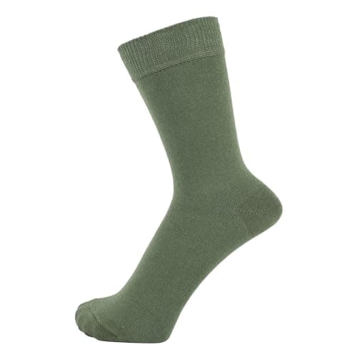 Image of ZAKIRA Combed Cotton Dress Socks - Plain Colour Business Crew Socks for Men & Women, Soft Breathable Cotton, 6-10 (UK), Army Green