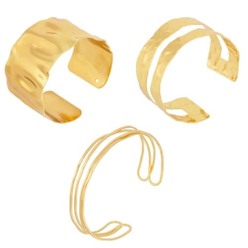 Image of Mikovivi 3pcs Chunky Cuff Bracelets for Women, Gold Irregular Simple Bangle Bracelets Set Trendy Open Cuff Wrist Jewelry for Daily Wear