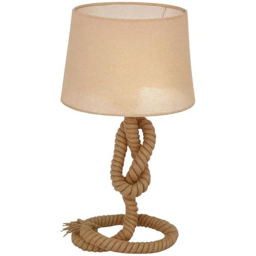 Image of HOMCOM Nautical Style Table Lamp with Fabric Lampshade Metal Frame Power Switch, 48cm Home Desk Lamp Bedroom Living Room Study E27 Base, Beige