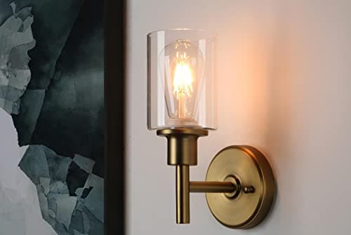 Image of Phansthy Retro Style Wall Lights Industrial Cylindrical Glass Lampshade Single Head Vintage Wall Sconces Indoor Light for Loft Bar Kitchen Lamp Bedroom Vanity Mirror E27 (Antique)