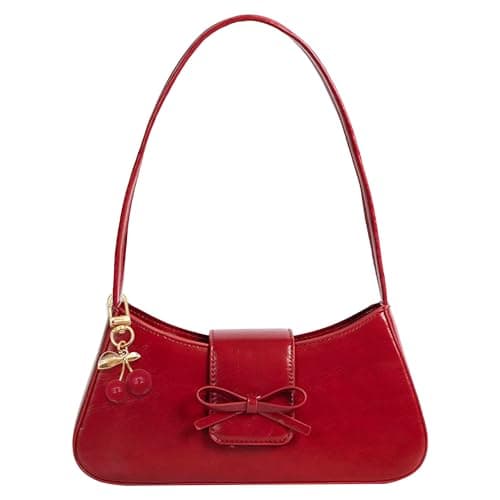 Image of JeVenis Cherry Red Shoulder Bags for Women Cherry Keychain Leather Purse Small Handbag Crossbody Bags Fashion Clutch Purses