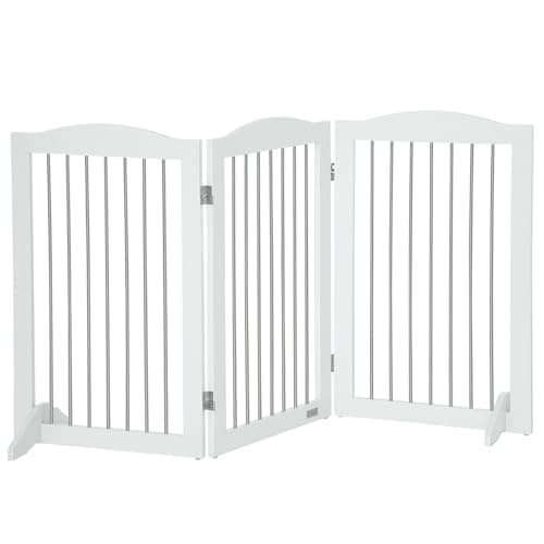 Image of PawHut Foldable Dog Gate, Freestanding Pet Gate with Two Support Feet